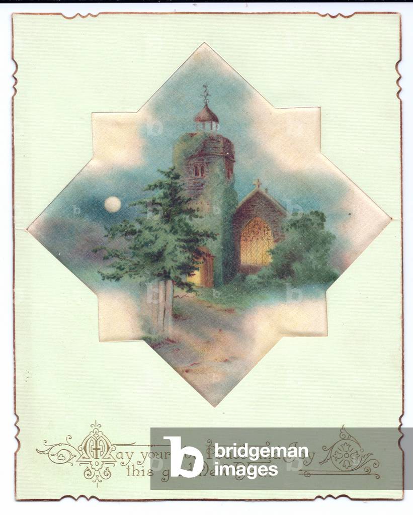 A Victorian deckle edge greeting card of, c.1880 (colour litho)