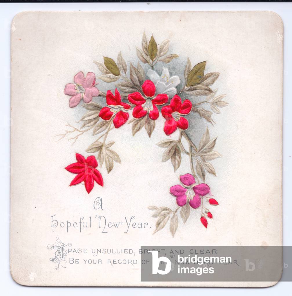 A Victorian deckle edge greeting card of, c.1880 (colour litho)