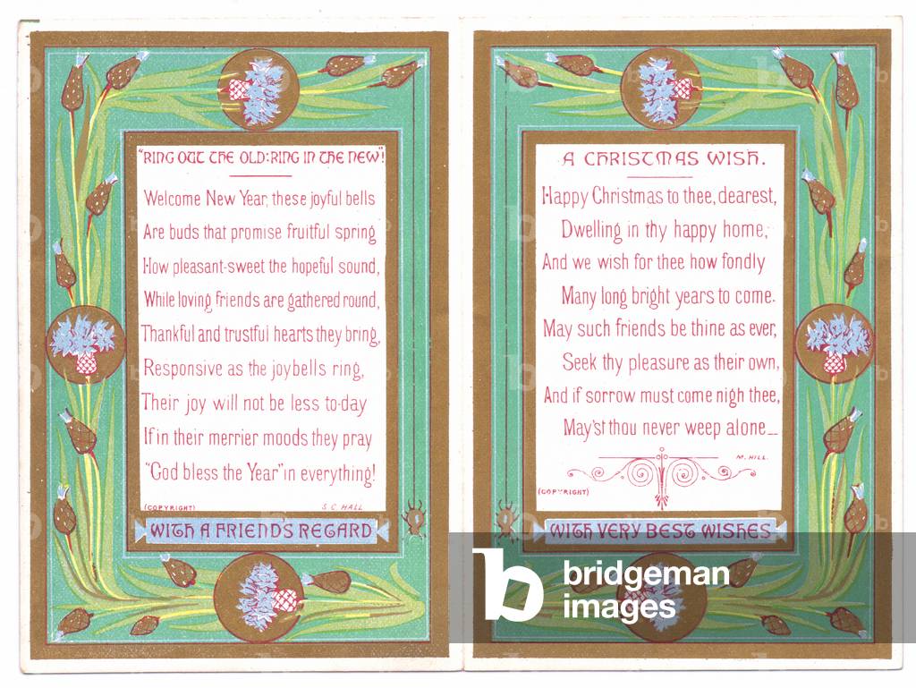 A Victorian Christmas and New Year card of a Christmas and New Year verse, c.1880 (colour litho)