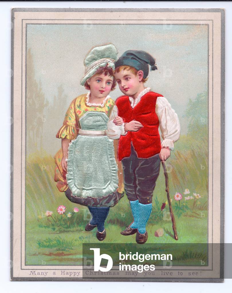 A Victorian deckle edge greeting card of, c.1880 (colour litho)