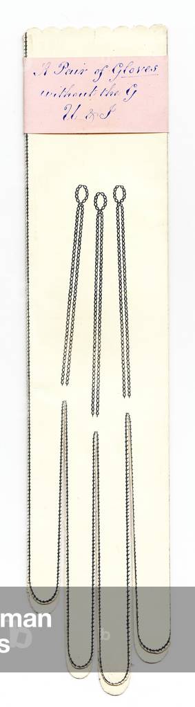 A Victorian Valentine card of a pair of gloves, c.1880 (colour litho)