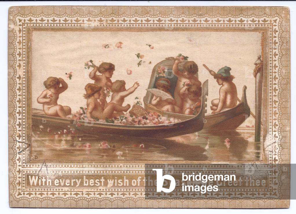 A Victorian deckle edge greeting card of, c.1880 (colour litho)