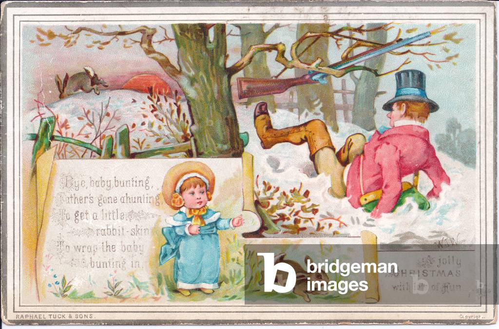 A Victorian Christmas card of a nursery rhyme with an appropriate image, c.1880 (colour litho)