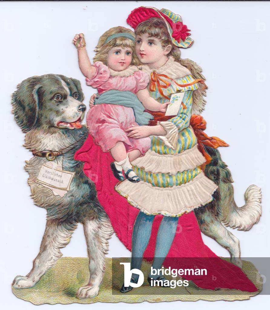 A Victorian deckle edge greeting card of, c.1880 (colour litho)