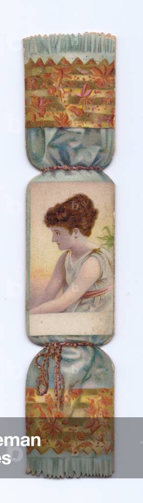 A Victorian die-cut shape card of a Christmas cracker, c.1880 (colour litho)