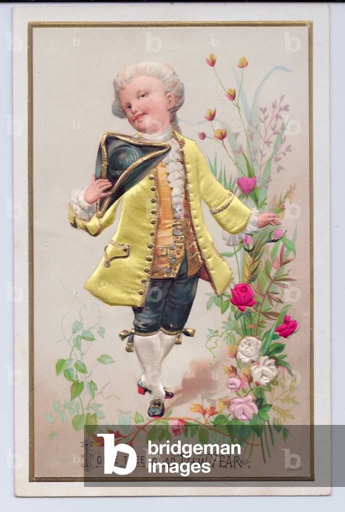 A Victorian deckle edge greeting card of, c.1880 (colour litho)