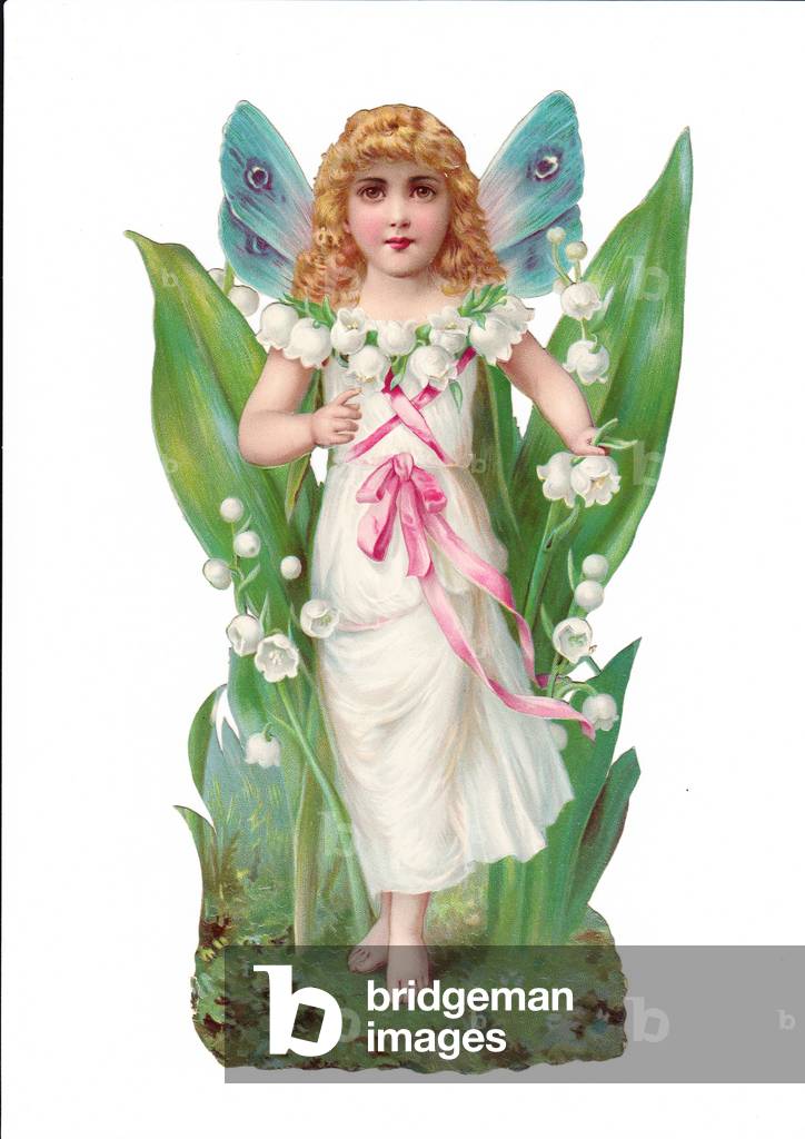 A Victorian Paper Scrap Relief of a flower fairy, c.1880 (colour litho)