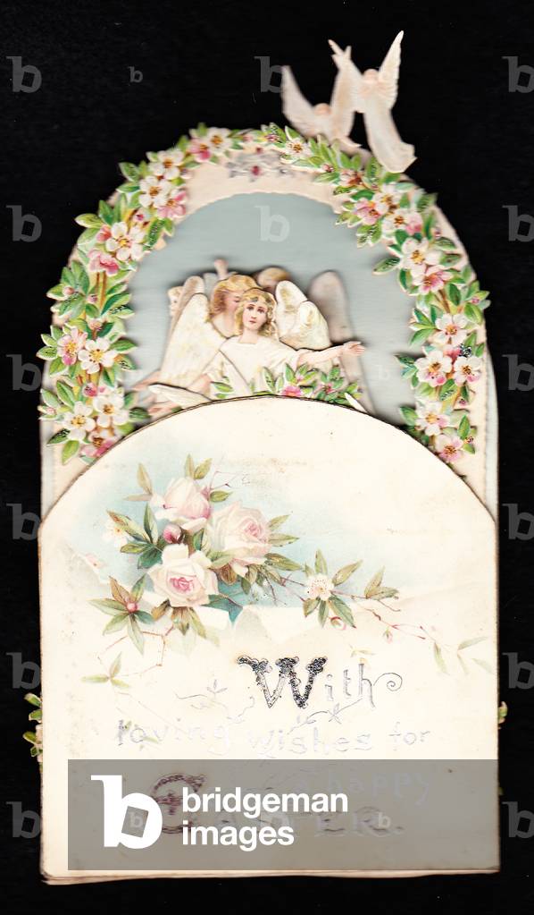 A Victorian die cut pop up Easter card of angels and flowers, c. 1880 (colour litho)