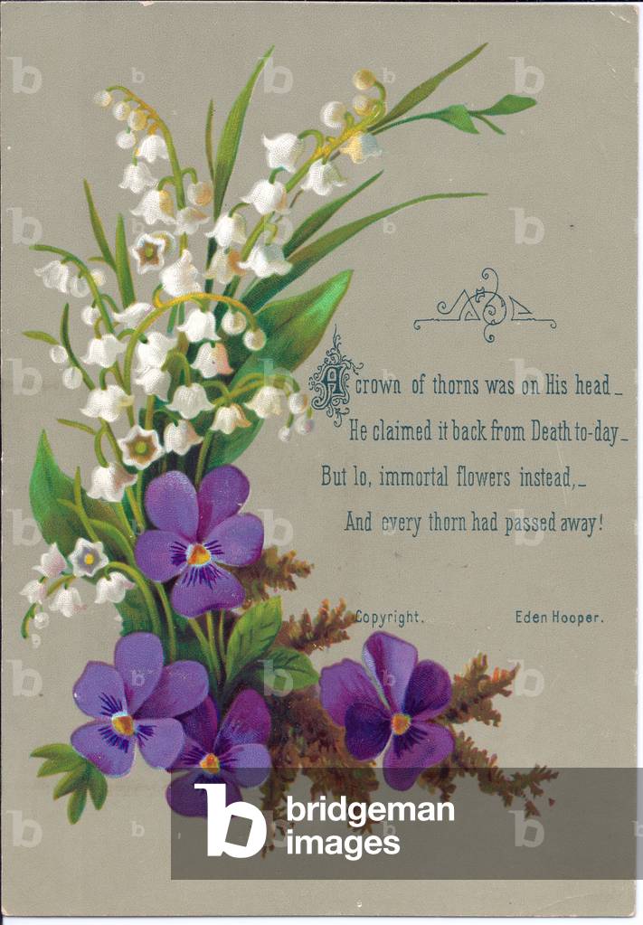 A Victorian Greeting Card of Violets and Snowdrops, circa 1880 (coloured lithograph)