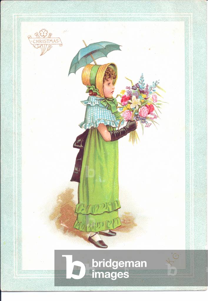 A Victorian greeting card of children in fancy costume dancing, c.1880 (colour litho)