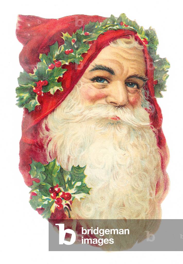 A Victorian Paper Scrap Relief of an image of Father Christmas, c.1880 (colour litho)