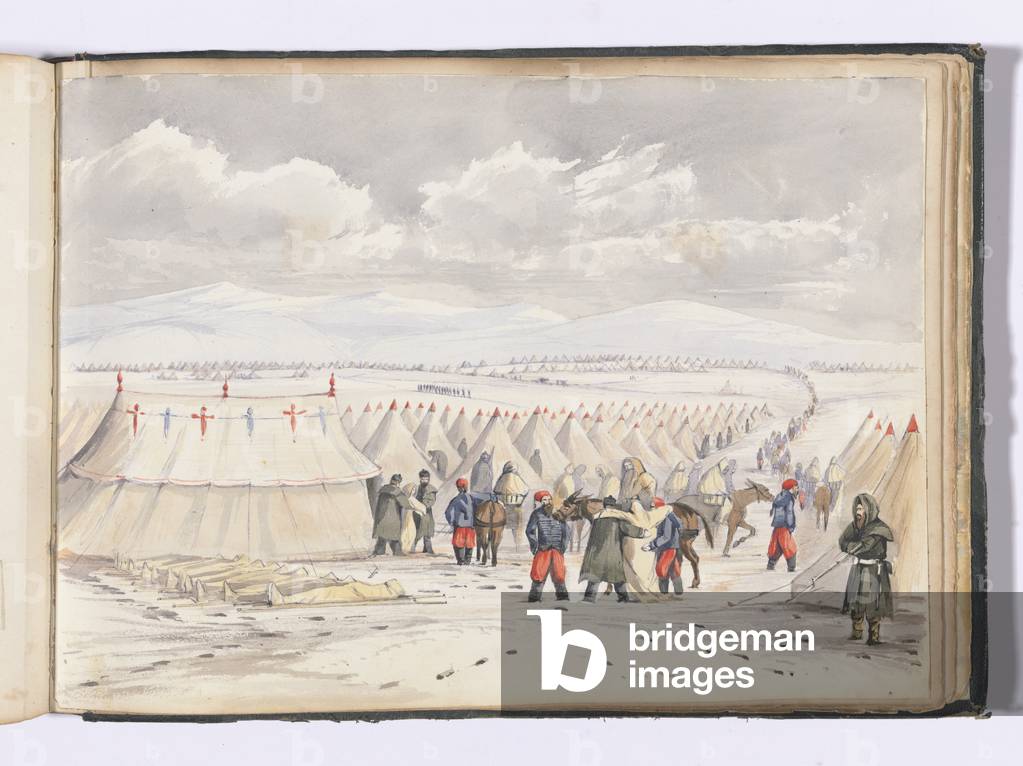 The French conveying our sick to Balaclava as we have no Transport left, 1854-56 (w/c on paper)