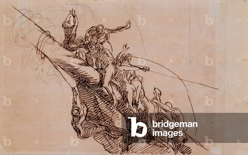 Figures Clinging to Wreckage, c.1785-86 (brown ink on beige paper)