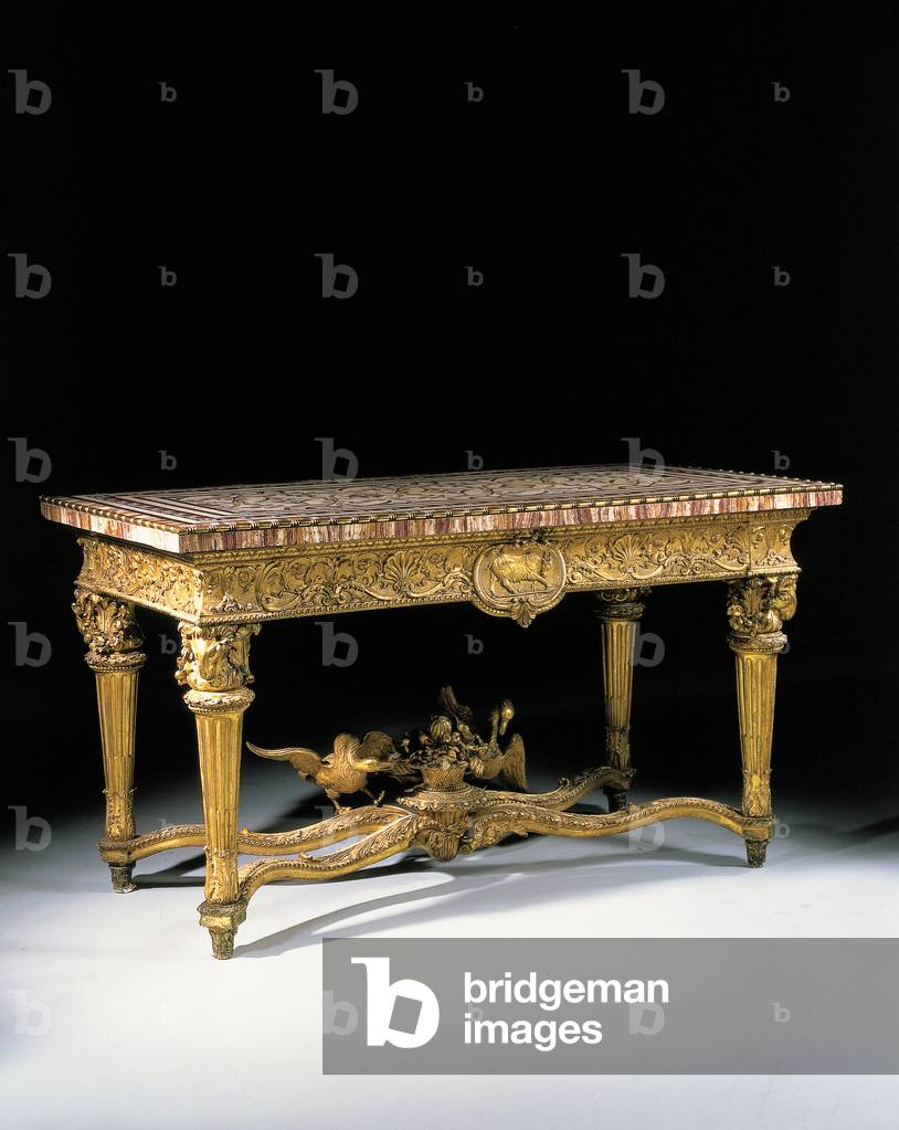 One of a pair of Roman giltwood side tables with ormolu-bordered mosaic tops, c.1773 (giltwood, mosaic & ormolu)