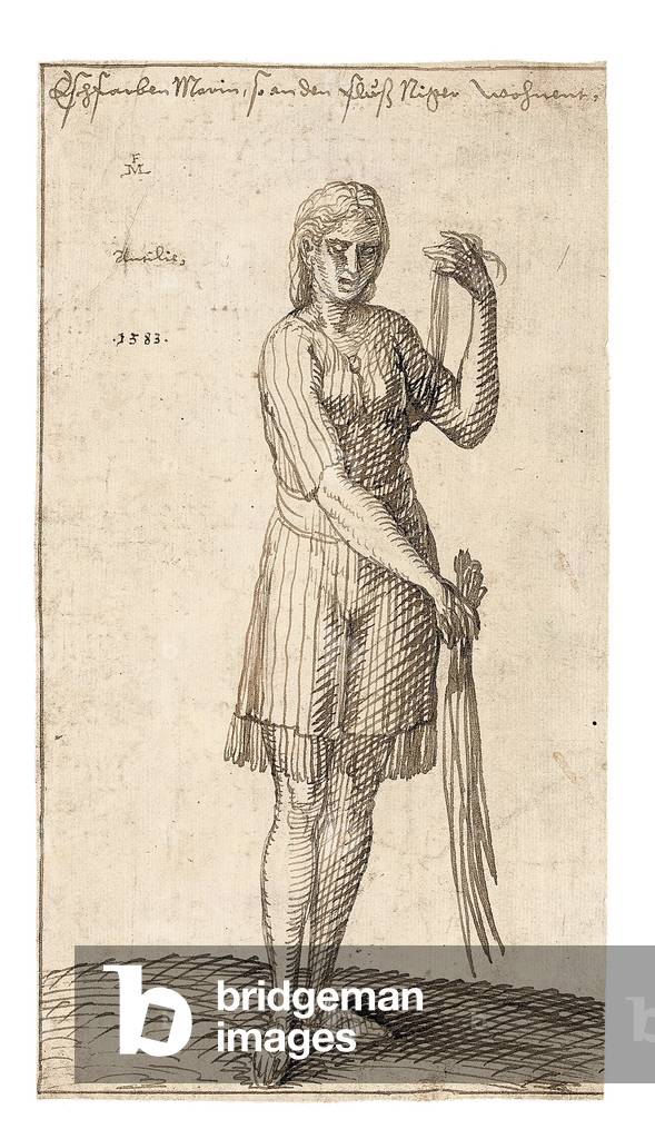 A Nigerian woman holding reeds, 1583 (black chalk, pen & brown ink on paper)