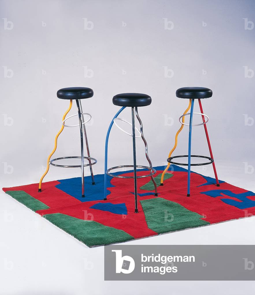 Three Duplex stools, 1981-83 (chromed metal & upholstery)