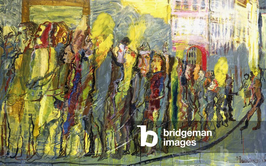 Standing in Line, 1988 (oil on board)