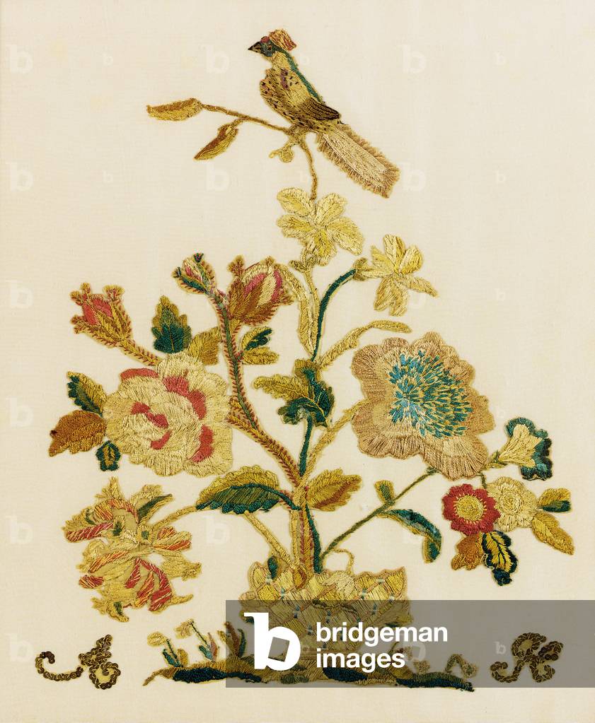 Late Georgian silk crewel work embroidery, late 18th-early 19th century (silk & wool)