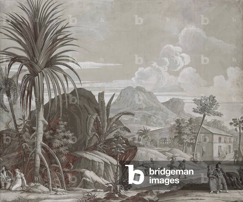 Leaving for a Walk, wallpaper panel from the series 'Paul et Virginie', by Dufour & Cie, c.1823 (colour woodblock print laid down on canvas)