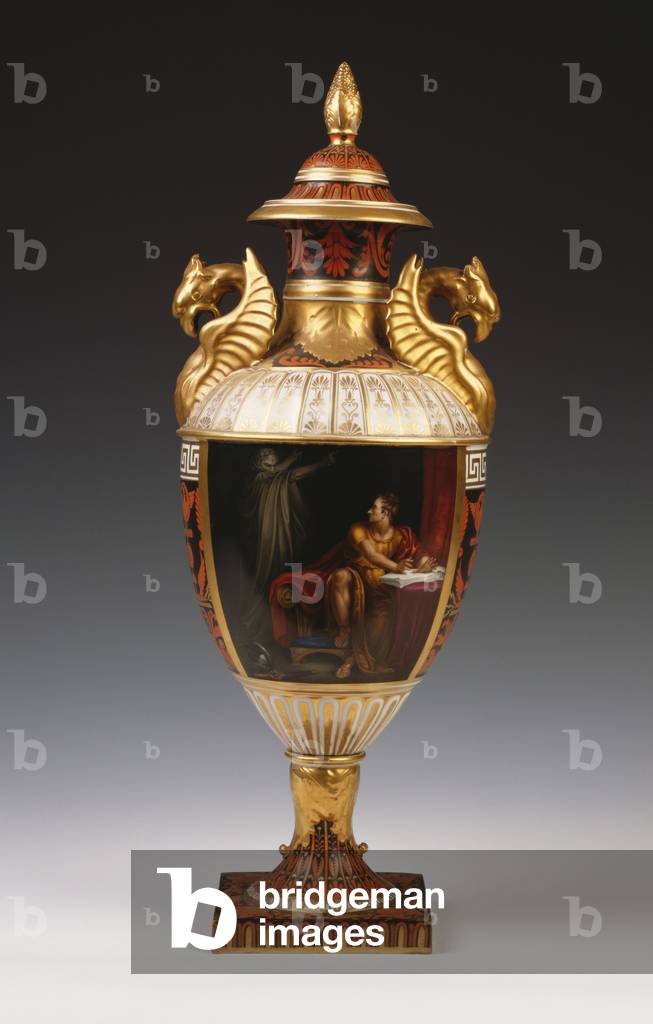 A Chamberlains Worcester slender oviform black-ground vase and cover , c.1825 (ceramic)