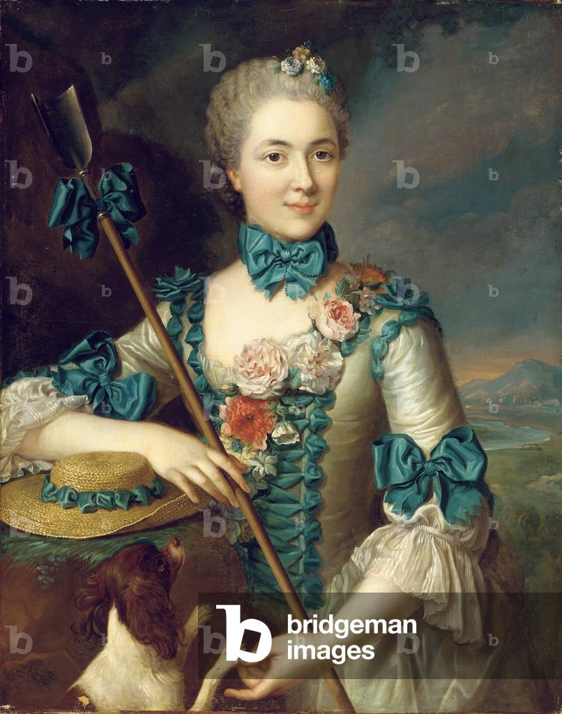 Portrait of a lady, said to be Madame Louise Suzanne Edmee Martel as a shepherdess (oil on canvas)