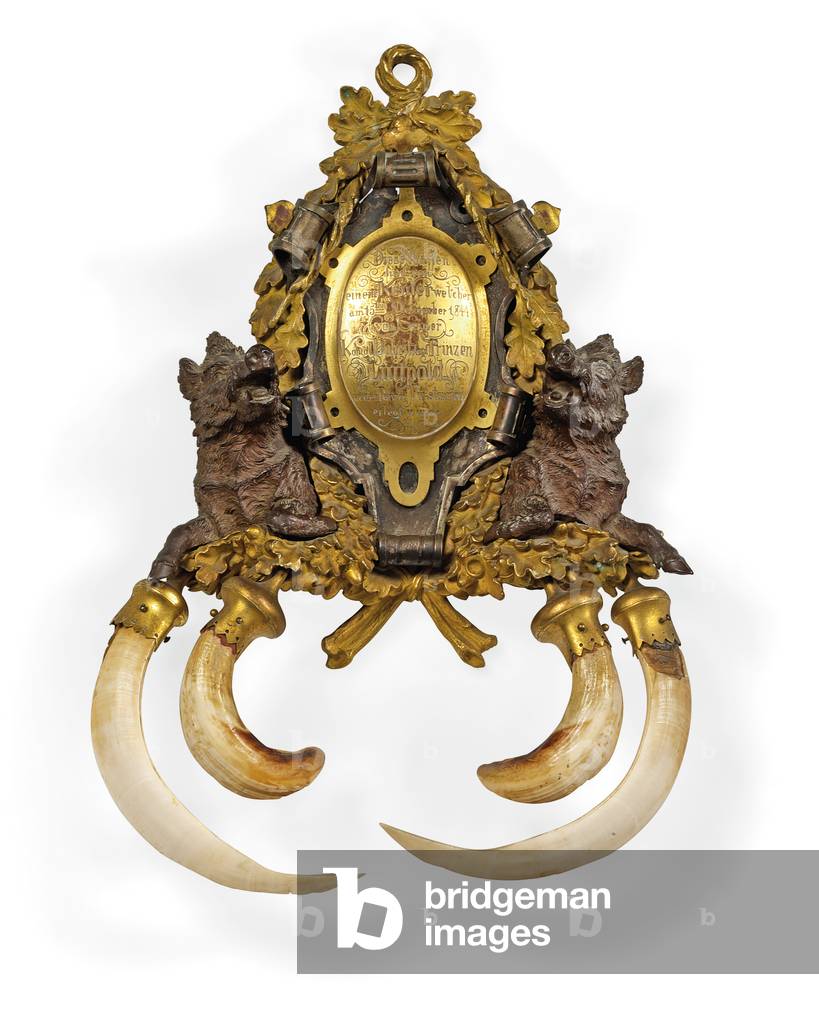 Trophy, Munich, c.1845 (ormolu, bronze & silver-mounted boar tusks)