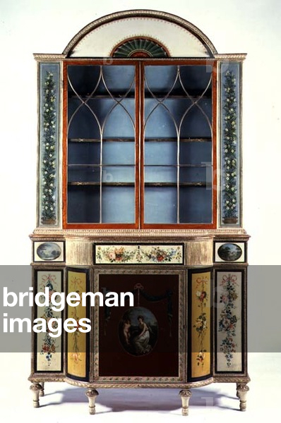 George III secretaire cabinet, painted and gilded