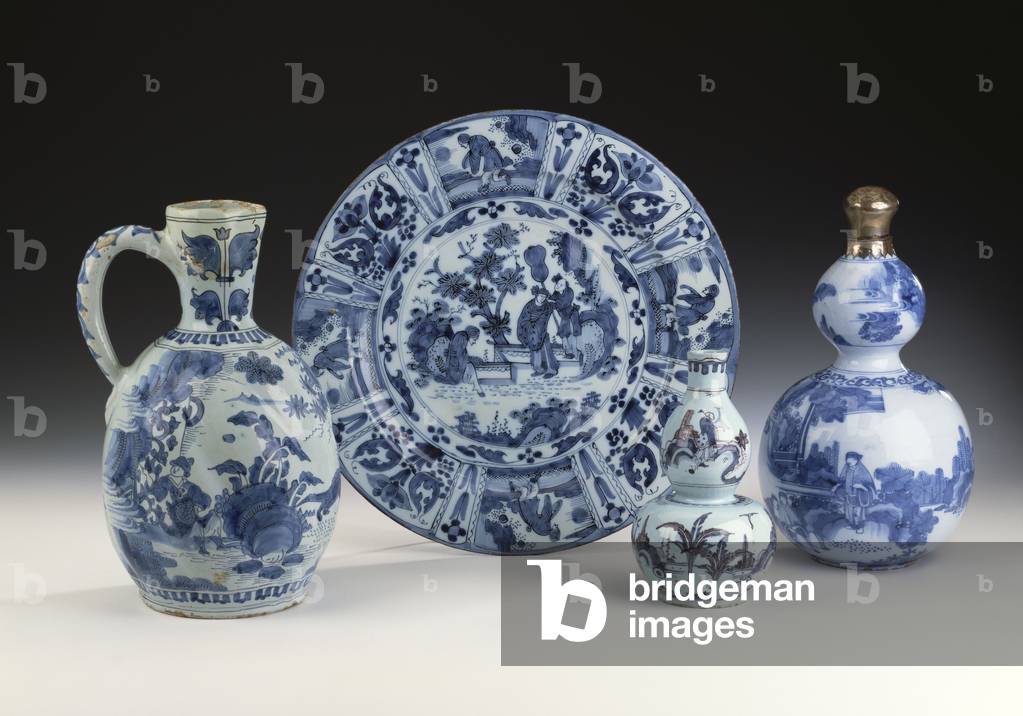 A selection of Frankfurt blue and white ceramics in a Chinese style, c.1700 (ceramic)