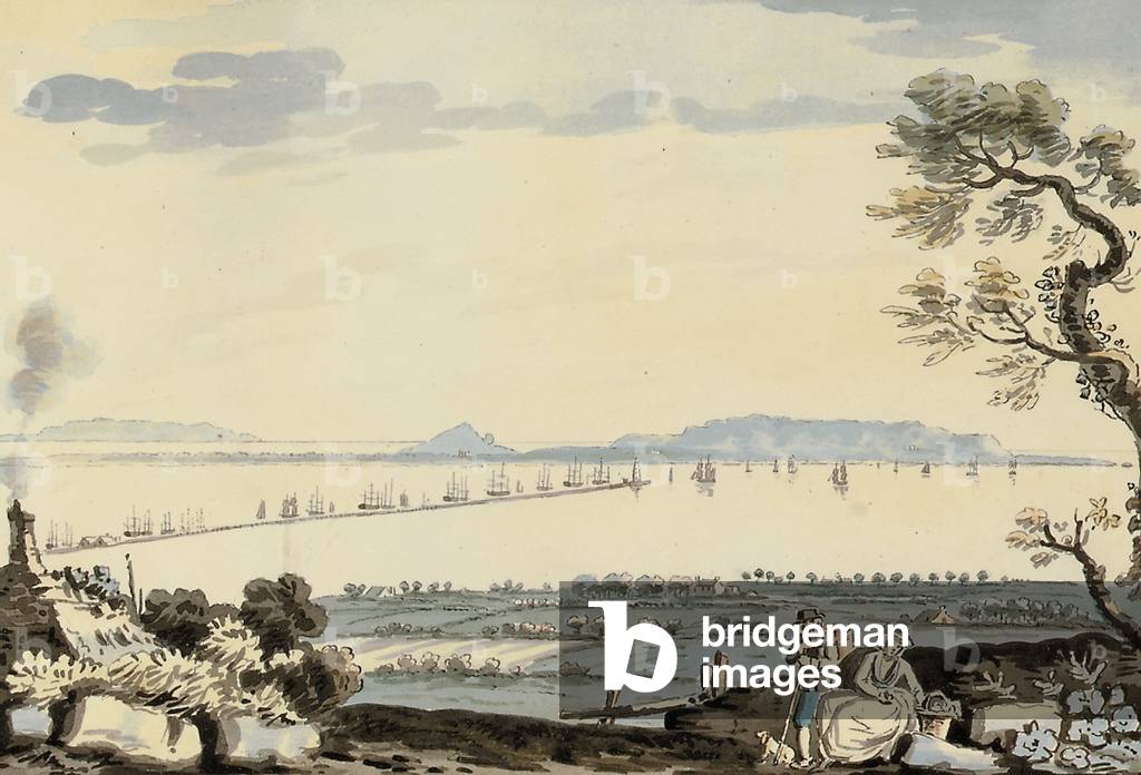 View of Dublin Bay and harbour, Hill of Howth (pencil, pen & ink and w/c on paper)