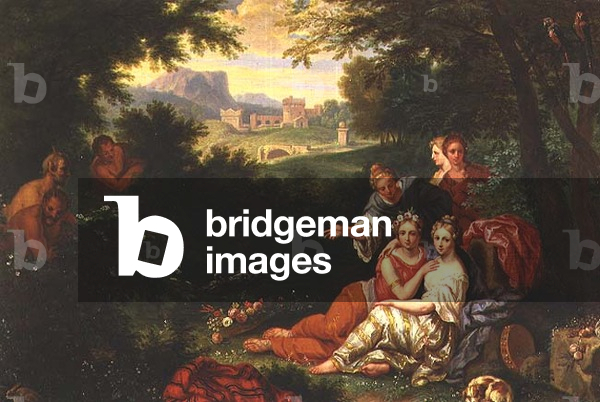 Eine klassische Waldlandschaft mit Satyrn und Nymphen