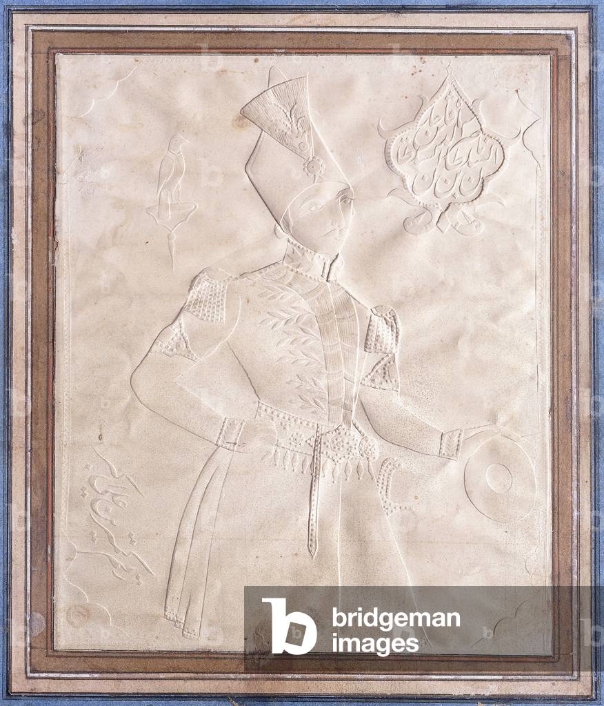 A khatt-i-nakhun sketch of Nasr al-Din Shah (1831-1896), c.1850 (thumbnail sketch on paper)