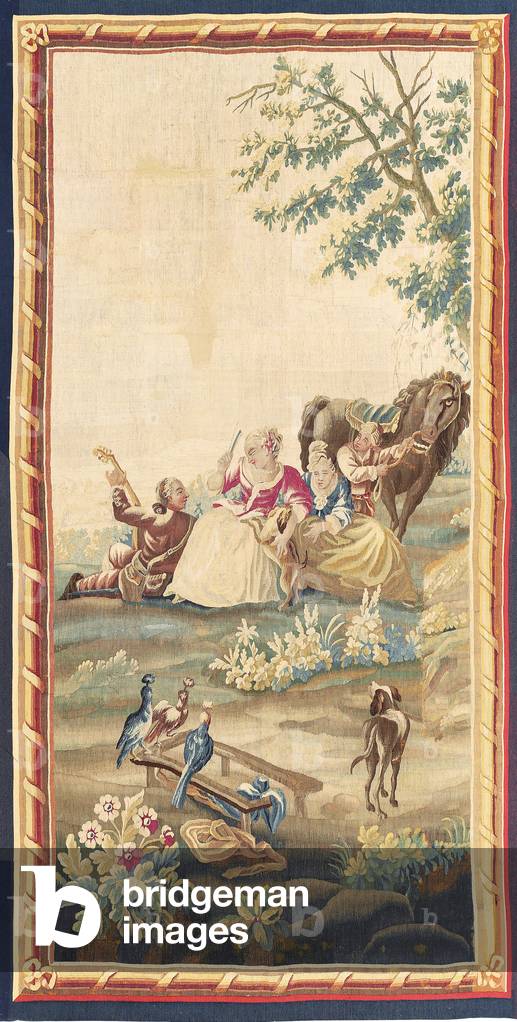 One of a pair of Louis XVI pastoral tapestries, Aubusson, c.1775 (silk & wool) (see also 693803)