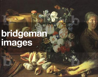 Still Life, flowers, shells, snakes, bird and a standing woman