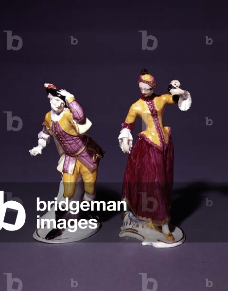 'Commedia dell'Arte' figures of Columbine and Captain Sparento, Nymphenburg, c.1760 (porcelain)