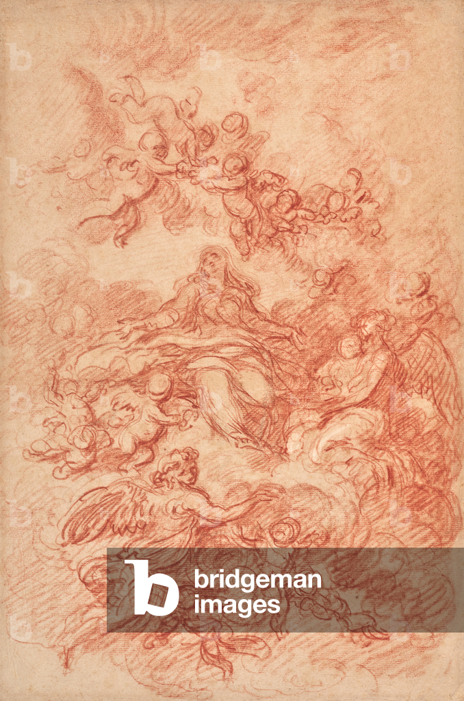 Virgin surrounded by winged angels traces of graphite and red chalk 
