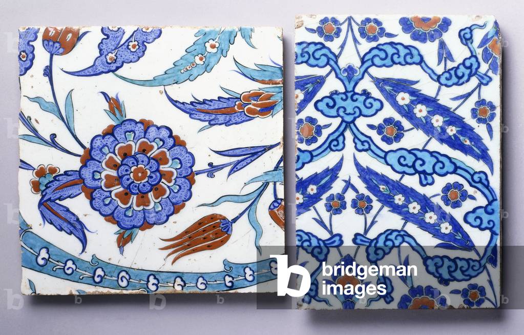 Two Iznik pottery tiles, circa 1560-1570, 1560 ; 1570 (ceramic)