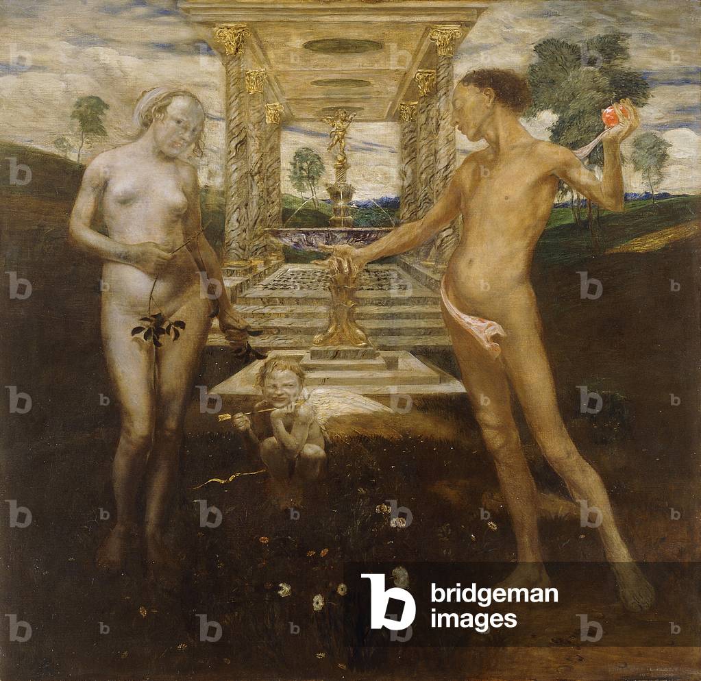 Adam and Eve, 1909-1910 (oil on canvas in a contemporary frame)