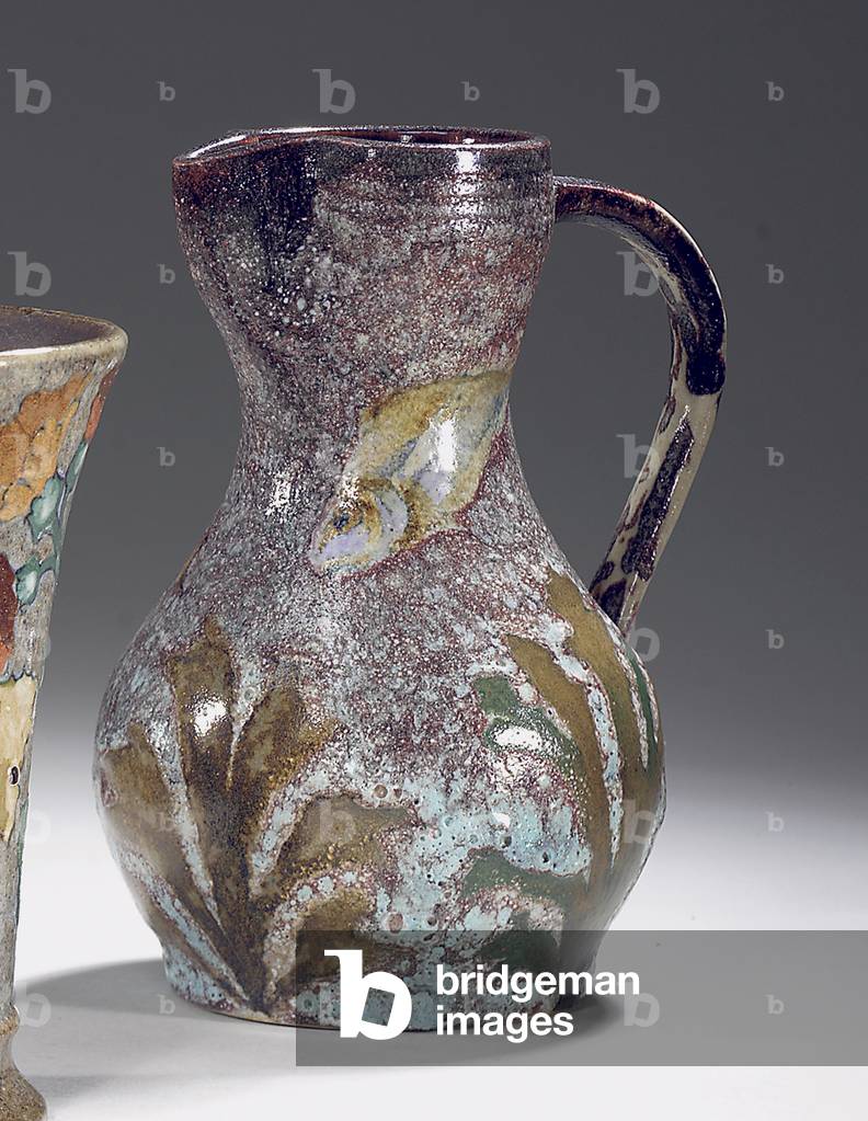 Aquatic pitcher, manufactured by Sevres, c.1900 (enamelled stoneware)