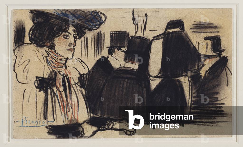 Au Cafe, 1901 (charcoal & coloured crayon on paper)