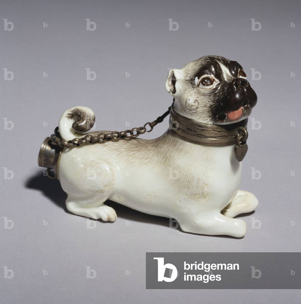 A Meissen pipe-bowl modelled as a seated pug-dog, c.1745 (porcelain)