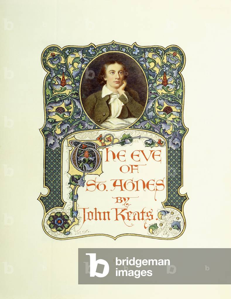 John Keats (vignette), with title and author, 1924 (paint, ink and gold leaf on thick vellum)