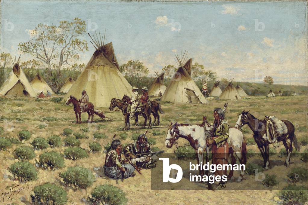 Sioux Encampment, Porcupine, 1910 (oil on canvas laid down on board)