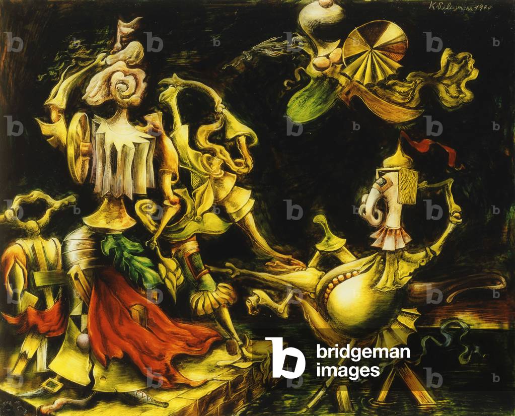 The Meeting of the Elements; La Rencontre des Elements, 1940 (oil, pen, brush and inks on glass)