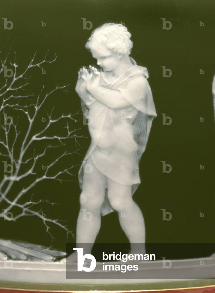 Detail from a pair of vases, 'Les alteres y les frileux', 1879 (olive-brown pate-sur-pate)