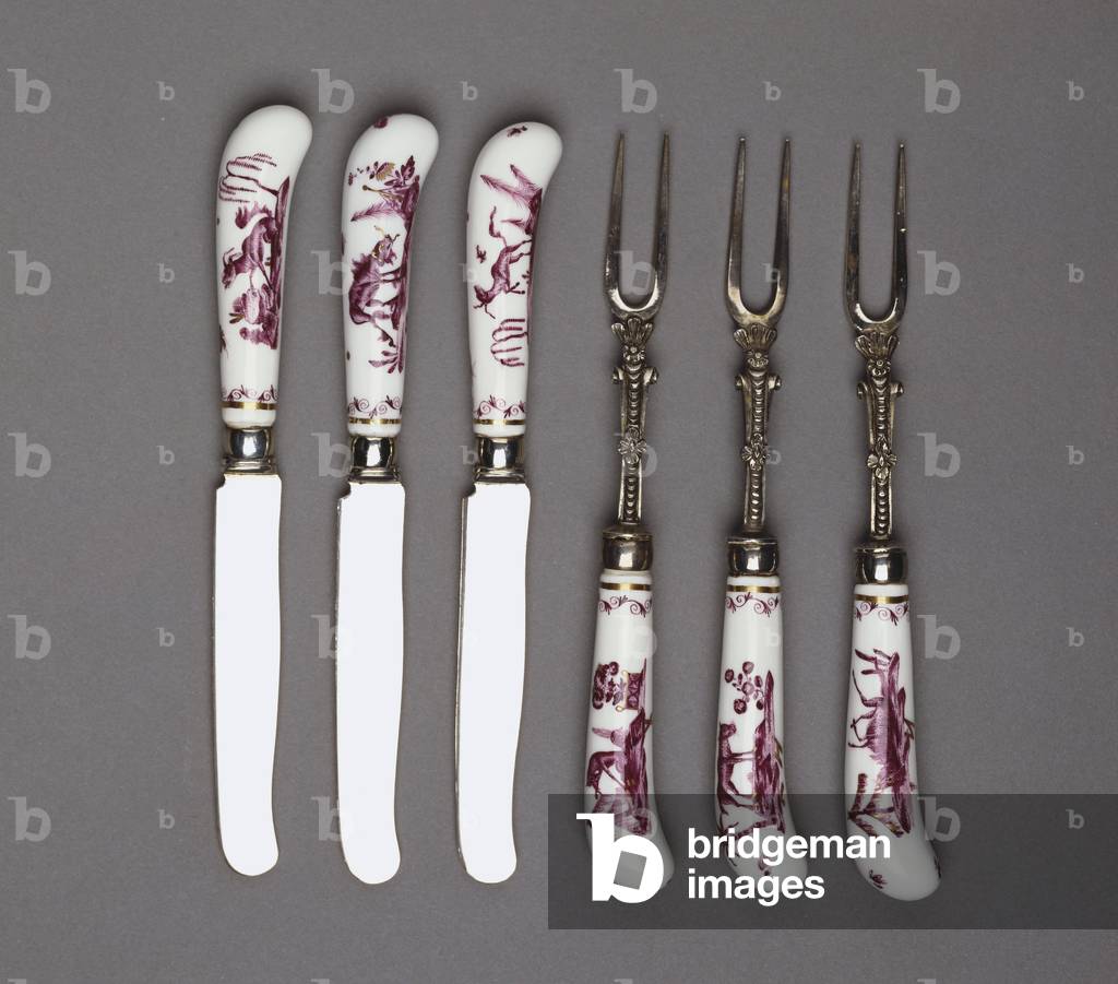 Meissen knife and fork handles, c.1735 (porcelain)