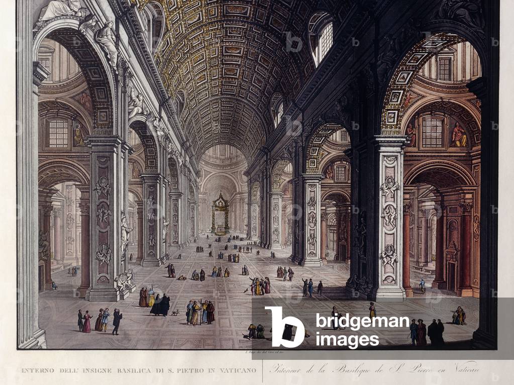 Interior of the Great Basilica of San Pietro in the Vatican,  (engraving)