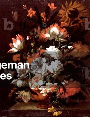 Tulips, carnations, sunflowers and other flowers in an urn on a stone ledge (oil on canvas)
