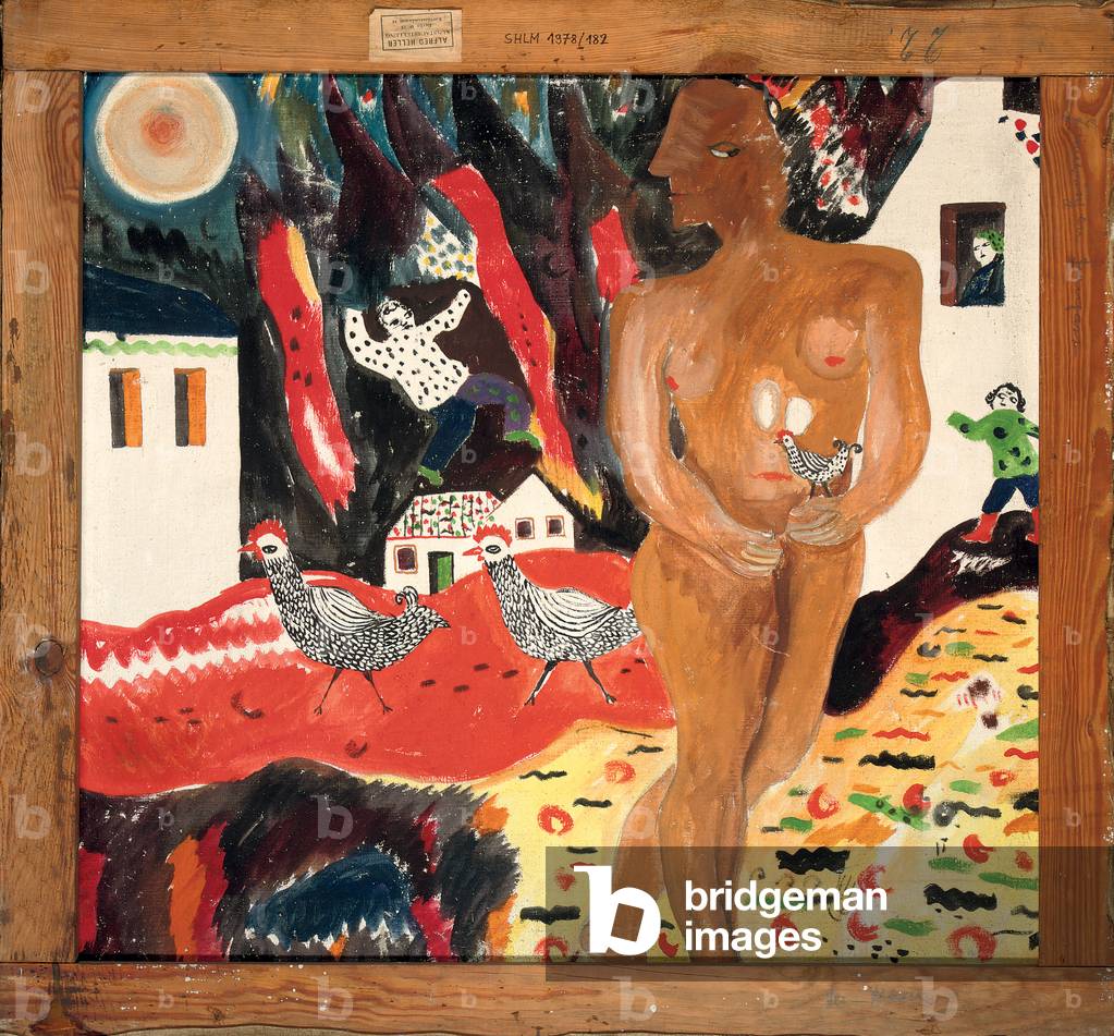 Standing Nude with Chickens; Stehender Akt mit Huhnern, 1920-1921 (oil on canvas)