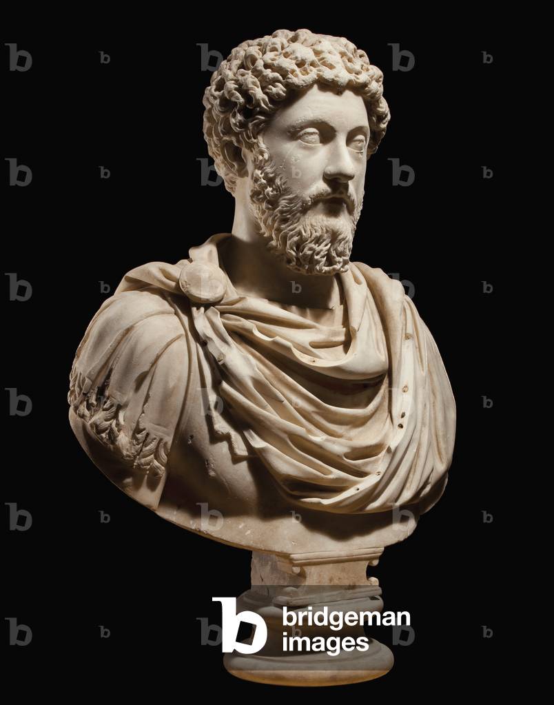 Portrait bust of Emperor Marcus Aurelius, c.170-180 AD (marble) (see also 2819510-13)