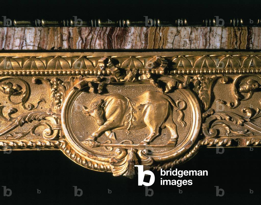 Detail from one of a pair of Roman giltwood side tables with ormolu-bordered mosaic tops, c.1773 (giltwood, mosaic & ormolu)